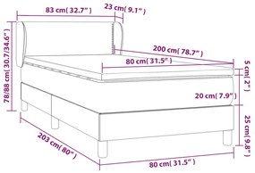 Giroletto a Molle con Materasso Grigio Scuro 80x200 cm Velluto