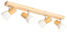 Faretto da soffitto in legno con bianco regolabile 4 luci - Thorin