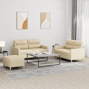 Set Di Divani 3 Pz Con Cuscini Crema İn Tessuto /