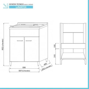 Mobile lavatoio 60x50 cm 2 ante bianco venato con vaschetta in resina