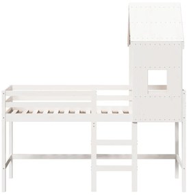 Letto soppalco con scala e tetto bianco 80x200 cm massello pino