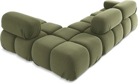 Divano angolare componibile verde chiaro (con penisola a destra) con rivestimento in velluto Lokua – Makamii