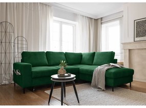 Divano letto angolare in velluto a coste verde scuro (angolo destro) Lofty Lilly - Miuform