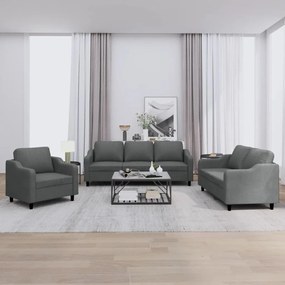 Set di divani 3 pz con cuscini grigio scuro in tessuto