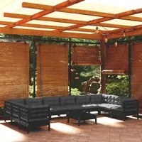 Set Divani da Giardino 11 pz con Cuscini Neri in Legno di Pino cod mxl 42661