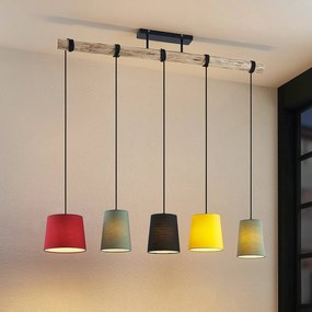 Lampada a sospensione Lindby Amilia, legno, tessuto, colorata, a 5 luci, E27