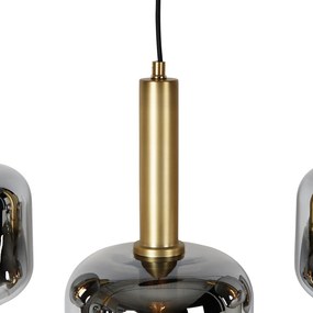 Lampada a sospensione smart nera con vetro oro e fumé ovale a 5 luci incl. 5 Wifi A60 - Zuzanna