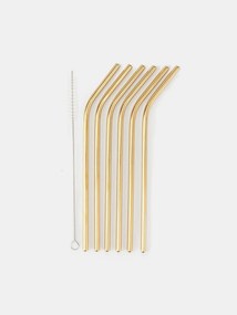 Sinsay - Confezione da 6 cannucce in metallo con spazzolino per pulizia - oro