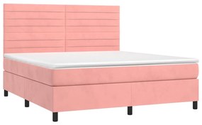 Letto a Molle con Materasso e LED Rosa 160x200 cm in Velluto