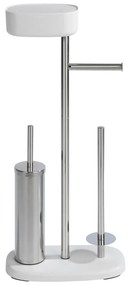 Porta carta igienica con spazzola in acciaio inox in bianco-argento Rivazza - Wenko