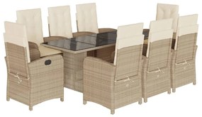 Set da pranzo da giardino 9 pz con cuscini beige in polyrattan