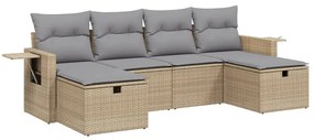 Set divano da giardino 6 pz con cuscini beige misto polyrattan