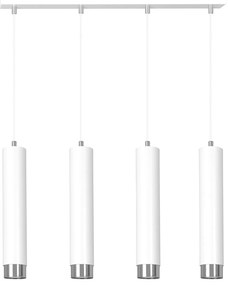 Lampadario 4 Luci Brunilde In Acciaio Bianco E Tubolari In Bianco E Cromo