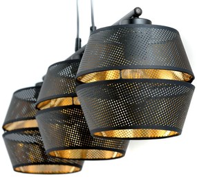 Sospensione Contemporanea 3 Luci Enea In Metallo Nero E Oro
