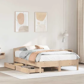 Letto Senza Materasso 140x200 Cm İn Legno Massello Di Pino /