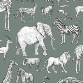 Carta da parati Animali giungla verde, grigio, 53 cm x 10.05 m