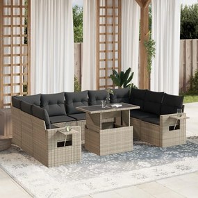 Set divano giardino 10 pz con cuscini grigio chiaro polyrattan