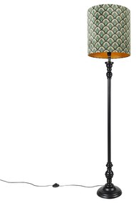 Lampada da terra classica nera con paralume pavone 40 cm - Classico