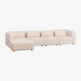 Divano Modulare Fogler Con Chaise Longue Sinistra In 4 Pezzi Ciniglia Crema Beige - Sklum