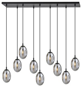 Sospensione Minimal 9 Luci Atalanta Acciaio Nero E Vetro Fumè