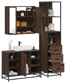 Set Mobili Da Bagno 3 Pz Rovere Marrone İn Legno Multistrato /