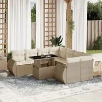 Set Divano da Giardino 9 pz con Cuscini Beige in Polyrattan 3268428