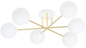 Lampadario da Soffitto in Acciaio e Vetro MAGNUM 6 Bianco Oro 6xE14