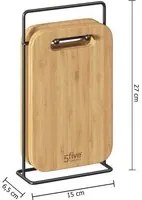 Set 4 taglieri bambù con stand in metallo