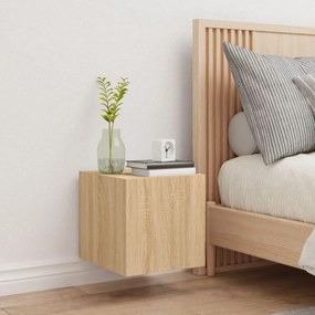 Mobile tv a parete con luci led rovere sonoma 30,5x35x80 cm