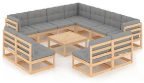 Set Divani da Giardino 12 pz con Cuscini Legno Massello di Pino