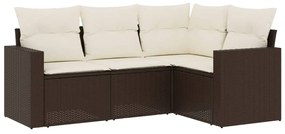 Set divano da giardino 4 pz con cuscini marrone in polyrattan