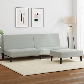 Divano Letto A 2 Posti Con Poggiapiedi Grigio Chiaro İn Velluto /