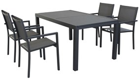 DEXTER - set tavolo in alluminio cm 160/240 x 90 x 75 h con 4 poltrone Venus