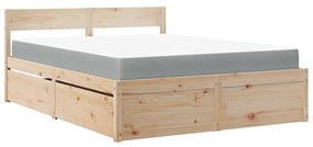 Letto con cassetti e materasso 140x200 cm legno massello pino