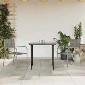 Set da pranzo da giardino 3 pz nero grigio polyrattan e acciaio