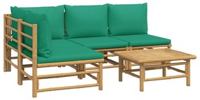 Set salotto da giardino 5pz con cuscini verdi bambù