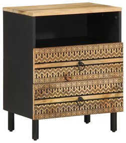 Comodino Nero 50x33x62 Cm İn Legno Massello Di Mango Grezzo /