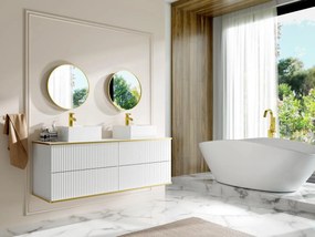 Mobile bagno sospeso scanalature profilo dorato doppio lavabo da appoggio quadrato 150 cm  Bianco - KELIZA