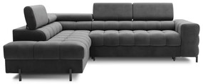 Divano angolare grigio scuro allungabile/con contenitore (con penisola a sinistra/a L) e rivestimento in velluto Ferucce – ELTAP