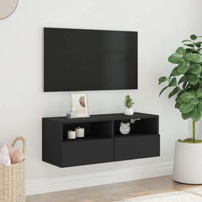 Mobile TV a Parete Nero 80x30x30 cm in Legno Multistrato