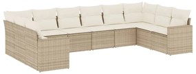 Set divano da giardino 10 pz con cuscini beige in polyrattan