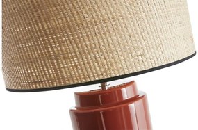 Lampada da tavolo in ceramica smaltata color terracotta e paralume in rafia naturale H64 cm MAJES