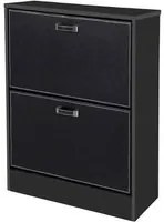 Scarpiera due ribalte slim ante ecopelle nero cm 63 x 24 x 80 h