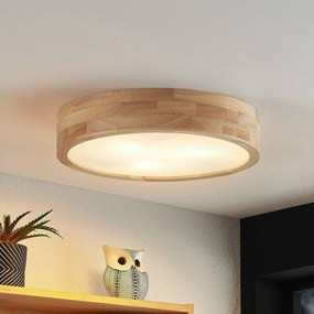 Plafoniera Lindby Tanju, Ø 40 cm, a 3 luci, legno di quercia, E27