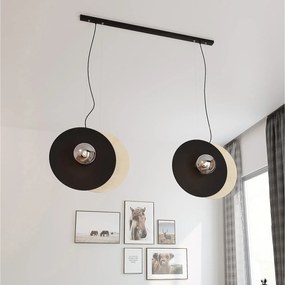 Sospensione Minimal Nordica Brigid 4 Luci In Acciaio Nero E Legno Vetro Fumè