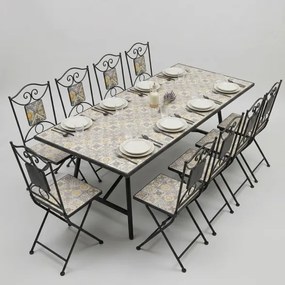 Set Tavolo E Sedie Da Esterno 100x200 Cm In Ferro E Maioliche Amalfi