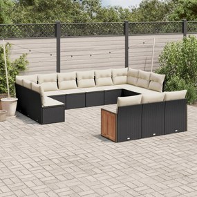 Set divani da giardino 13pz con cuscini nero in polyrattan