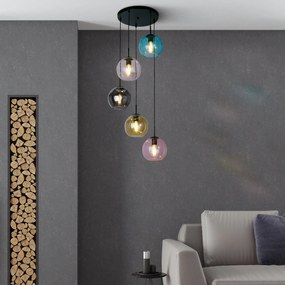 Lampadario Contemporaneo Mardi Grass Acciaio Nero Vetro 5 Luci E27