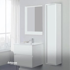 Mobile Bagno Sospeso "Fabula" Da 60 Cm Composto Da Due Cassetti Lavabo E Specchio Finitura Bianco Lucido/Bianco Laccato