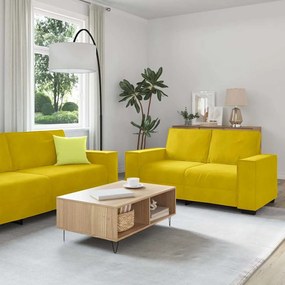 Set Di Divani 3 Pz Con Cuscini Giallo İn Velluto /